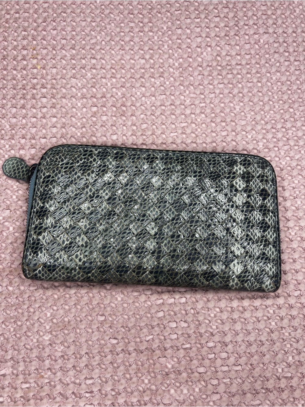 Bottega Veneta Intrecciato Python Long Zip Around Wallet Blue Interior Italy
